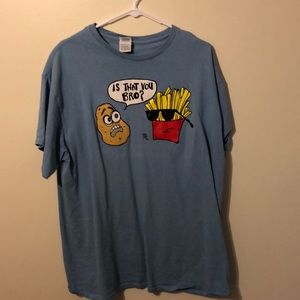“Is that you bro?” Blue graphic t-shirt